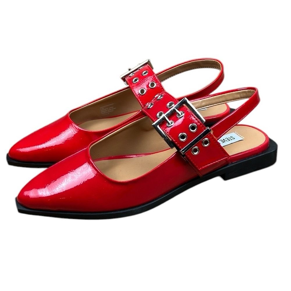 Steve Madden Smokee Red Patent Buckle Slingback Flats NWT - Picture 3 of 13